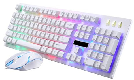 Juego de Teclado y Ratón para Juegos USB 104 Teclas | 1 Juego, Blanco, Plástico, Diseño sin Conflicto y Luz, Uso en Casa o Cafetería