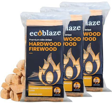 Ecoblaze Kiln Dried Firewood Logs 3x8.5kg Bag, Fire Logs, Firewood, Kindling Wood, Fire Pits & Pizza Oven Wood - High Heat Log For BBQ, Hardwood Woods for Wooden Burner - Eco-Friendly and Sustainable