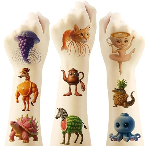 20PCS Italian Brainrot Tattoo Stickers, Tung Tung Tung Sahur Temporary Tattoo Stickers, Funny Fake Tattoos for Men Women, Waterproof Fake Body Art