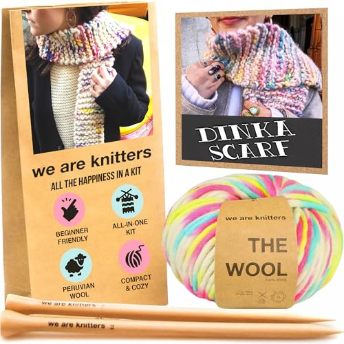 We Are Knitters Dinka Scarf Kit, Strickset für Anfänger mit Wolle und Anleitung, Stricken für Anfänger Set, Komplettes DIY Schal Set mit Nadeln & Label aus 100% natürlicher Wolle