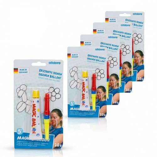 alldoro Magic Balloon Ballonpaste mit Blasröhrchen 5er Set, Ballonspielzeug
