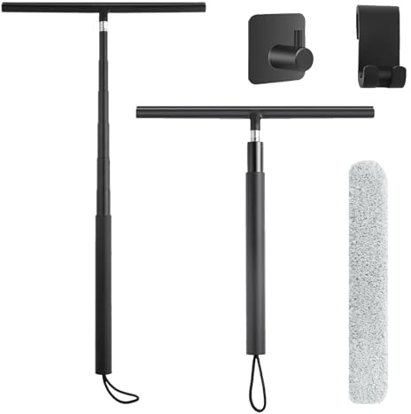 KOSLEOW Rasqueta Limpiacristales Ducha Telescopico 120-146cm, Limpia Mamparas Cristal, Limpia Cristales para Ducha, Baño, Coche, Accesorios Baño Negro