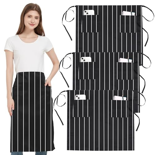3 Pezzi Grembiule da Cucina Corto a vita Impermeabile per Uomo Donna | Grembiule bar Regolabile con 3 Tasche, Lacci lunghi, Grembiuli Cameriera Cameriere per bistrò, ristorante, lavoro, barista