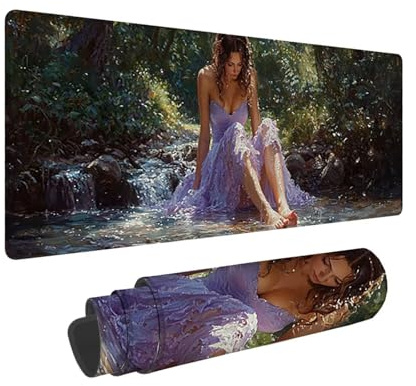 Tapis de Souris de Jeu, 1400 x 600 mm XXL Tapis Souris Gaming Grand, Antidérapant Étanche, Extended Long Clavier Mouse Pad, Accessoire Bureau, pour Gamer, Ordinateur, PC (Femme de la forêt) X-688