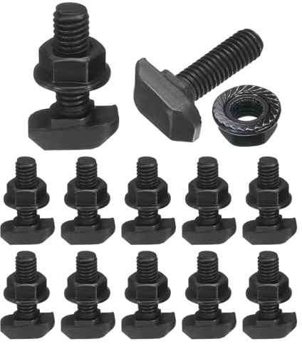 QUARKZMAN 12 pernos inserción T M6 x 20 mm, cabeza martillo acero carbono, tornillo deslizante con espárrago T con brida M6 para perfiles aluminio serie 30 (estándar europeo).