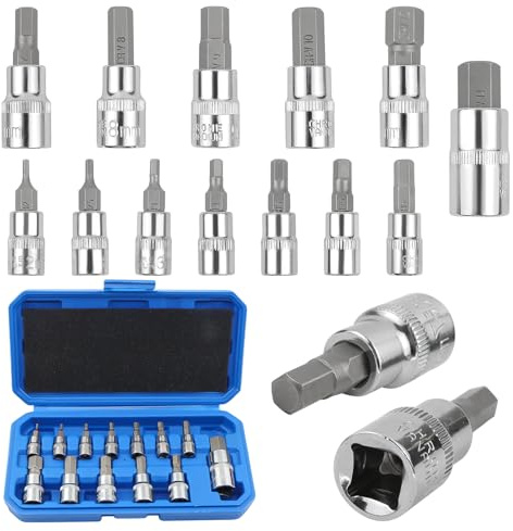 MISIQIMA 13pcs Innensechskant Nuss Satz, Metric 2 mm-14 mm, Hex Bit Socket Set 1/4, 3/8, 1/2 Drive aus CR-V, Geeignet für Drehmomentschlüssel und Elektrische Bohrmaschinen