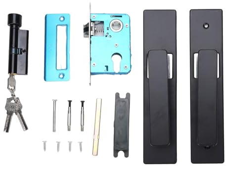 Buachois Juego de Palanca de Puerta con Llave, Kit Completo con Placa Reforzada Antidesgaste, Apertura Silenciosa, Pomelo Sólido de Aluminio para Dormitorios, Baños, Hoteles (Negro y Plata)