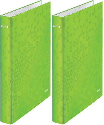 Leitz Ringbuch, A4, Bis zu 230 Blatt, 40 mm Rückenbreite, Grün, WOW, 42410054 (Packung mit 2)