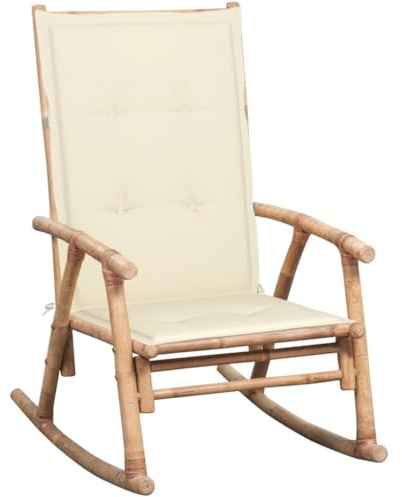 IBUQDDV Bambus Schaukelstuhl mit Kissen für Garten und Terrasse, Outdoor-Stuhl aus robustem Bambus, UV- und witterungsbeständig für Innen- und Außenbereich, inklusive