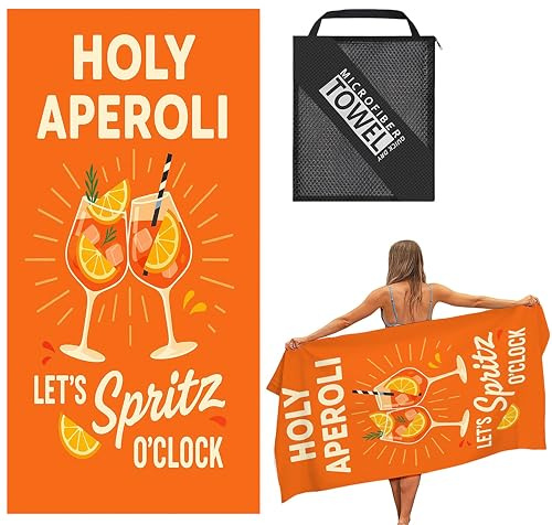 PIujsym Aperol Handtuch Strandtuch Mikrofaser, XXL Strandhandtuch 90x180cm Groß mit Tasche, Holy Aperoli Design als Aperol Geschenk für Frauen, Schnelltrocknend für Strand, Outdoor-Party und Travel