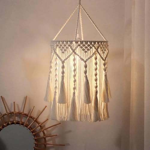 Abat-Jour Suspension Macramé Bohème Fait Main Avec Franges, Tenture Murale, Abat-Jour Suspension Décoration Murale En Tissu Pour Salon, Chambre Ou Espace De Méditation
