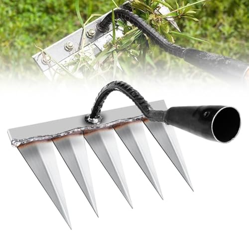 Generisch Manueller Unkrautjäter, 2026 Neu Unkrautstecher Edelstahl mit 4-Kiefer, Handjäter Werkzeug, Garden Handrechen für Graben, Jäten, Lösen Gartenwerkzeug für Hof/Rasen/Bauernhof (5-Zähne)
