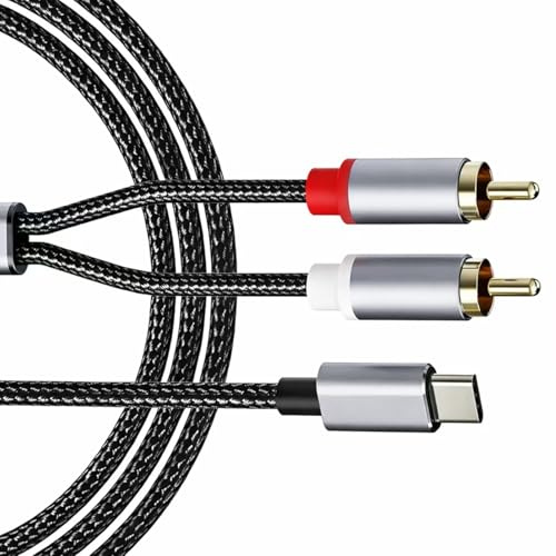 KDRNXVAL 1M USB-C to RCA Audio Cable – Type-C to 2RCA Lead with Durable High-Fidelity DAC Audio Connection for Smartphone, Tablet, Car Stereo, Speaker & Turntable (Red & White)