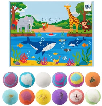 Badekugeln mit Spielzeug 12er Stück als Strumpffüller sprudelnd und | Badespielzeug-Set für Kinder für Kinder Mädchen Badewanne Kindertag Geburtstag