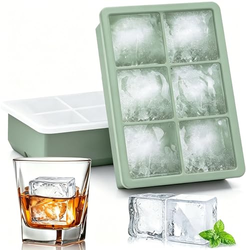 Azxb Large Silicone Ice Cube Tray (2-Pack), Easy Release 5 cm Big Ice Cubes - Cocktail, Whiskey Ice Cubes Mold - Ice Trays for Freezer with Lid Leak-Proof- Stackable Silicone Ice Tray