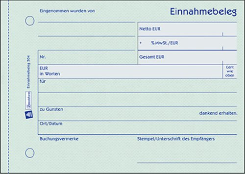 Zweckform Einnahmebeleg A6 50Blatt gn 304