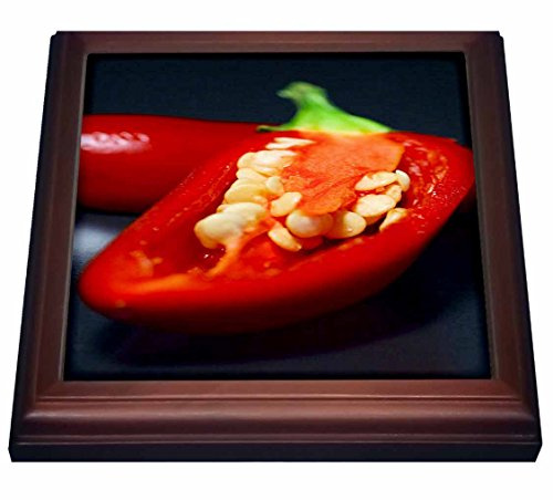 3dRose Capiscum Seeds-Chili, Chili Pepper, Chilli, Chilli Peppers, Pepper, Peppers, Red Trivet with Ceramic Tile, 8 by 8, Brown