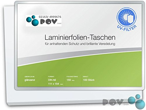POV® Laminierfolien A6 (111 x 154 mm), 2 x 150 mic, glänzend, mit UV Filter, Verpackungseinheit: 100 Stück