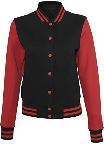 Build Your Brand Ladies Sweat College Jacket, S, Black Red