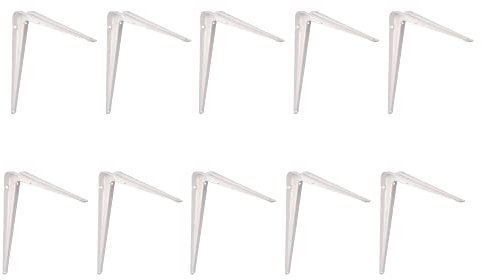 Amig - 10er Set Regalwinkel Edelstahl Mod. 1 | 10 Stuck Metallwinkel für Regale | Regalhalterung | Farbe: Weiß | Maße: 400 x 350 mm | Empfohlenes max Gewicht: 40 kg