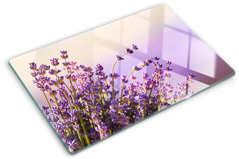 Planche à Découper en Verre Trempé 80x52 cm Contact Alimentaire Modernité Bords Polis Avec Impression Décoration Pieds Antidérapants Résistant à la Chaleur Symétrique - Lavande