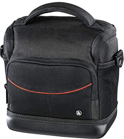 Hama Kameratasche „Albany“ für Digitalkamera (Fototasche für DSLR, mit Zubehörfächern, Tragegriff, Gürtelschlaufe und Inneneinteilung, Umhängetasche, reißfestes Polyester, 15 x 10 x 13 cm) schwarz