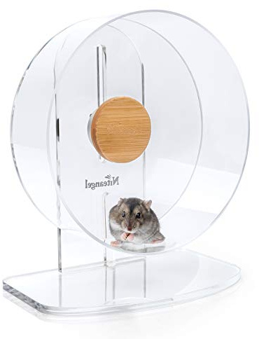 Niteangel tyst hamsterträningshjul: – dubbla lager tyst snurrande akrylhamster löparhjul för dvärghamster gerbils möss degus eller andra små djur (S)