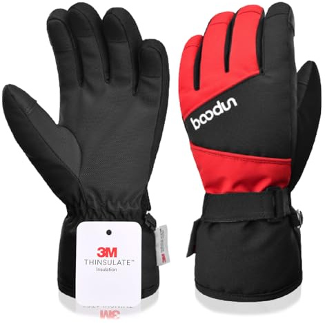 Azarxis Kids Winter Gloves, Windproof Snow Ski Glove Cold Weather Children Anti Slip Outdoor Sports Gloves for Boys & Girls (Black & Red, Small/Medium)