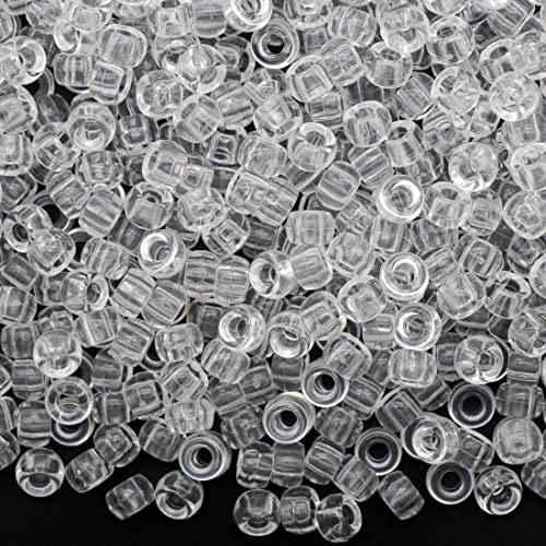 Auvoau 1 000 st ponnypärlor armband 9 mm klar plast tunna ponny pärlor för halsband, hårpärlor för flätor, nyckelring, smyckestillverkning (kristall)