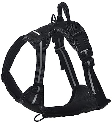 Amazon Basics Anti-Zieh-Hundegeschirr, verstellbar, weich gepolstert, mit reflektierenden Streifen, Schwarz, Extra groß