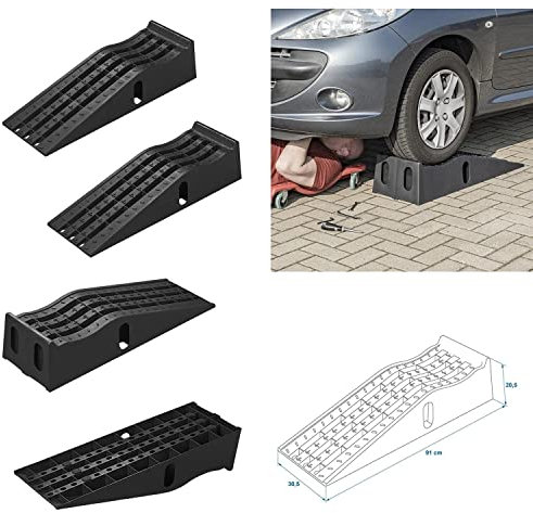 Preiswert&Gut Auffahrrampe PKW 2er Set bis 3000 kg, stabile Rampe für Auto und Wohnmobil, Auffahrkeil für Wartung und Reparatur in der Garage