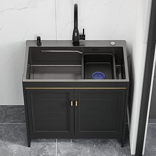 Lavello Mobile Lavelli Cucina Acciaio Inox,Lavandino A Libera Installazione In Vasca Singola Con Rubinetto,Lavatoio Da Giardino Campeggio,per Garage Lavanderia Esterno,Nero ( Size : 72*45*74cm/28.3*17