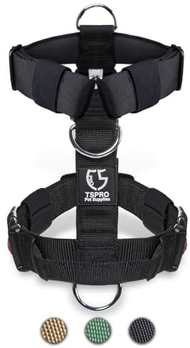 TSPRO Taktisches No-Pull Schwerlast-Hundegeschirr mit Griff & Schnellöffnungsverschluss, Stabil Adjustierbar für Mittelgroße bis Große Hunde zum Wandern und Laufen (Schwarz M)
