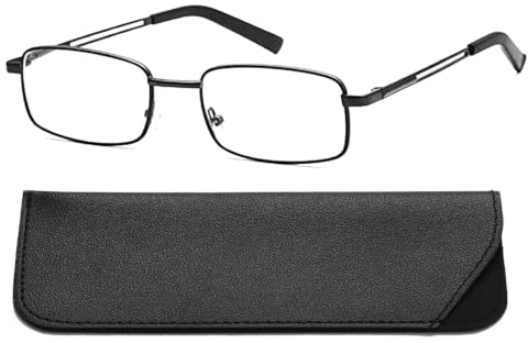 Hubeye Occhiali da Lettura Uomo Rettangolare In Metallo Cerniera A Molla Materiale In Acciaio Inox Occhiali Anti Luce Blu con la custodia in pelle 2.50