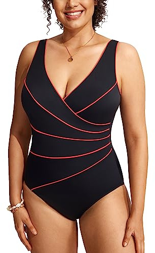 DELIMIRA Donna Costume da Bagno Scollatura a V Coppe con Imbottite Strisce Multicolore 36 48