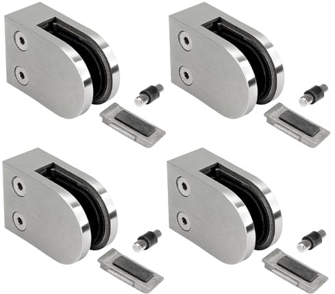 PRIOstahl Glashalter 4 Stück Glasklemmen Klemmhalter Glashalter mit Sicherungsplatte + Sicherungsstift 63 x 45 x 30 mm Anschluss: Flach für Glas 6 mm aus Edelstahl V2A