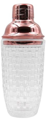 ZONADAH Glass Cocktail Shaker 400ml Drinking Shaker Drink Mixer Bartender Set Strainer Bar Tool Martini Shaker for Home Wedding Kithen Dining Families Rose Gold
