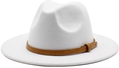 NOAMED Fengyan Hats Vintage Wollgürtel Panama Jazz Hut Damen Herbst und Winter Französisch Filzhut, weiß, 6 7/8-7 1/8