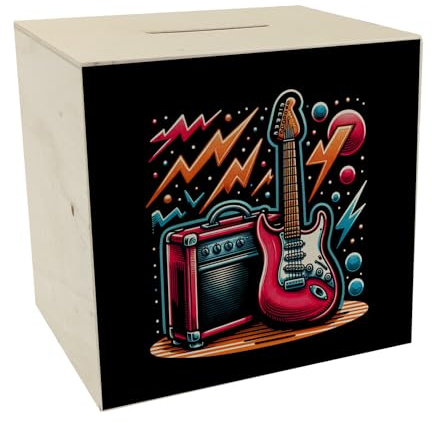 E-Gitarre Spardose aus Holz Rot E-Gitarre Sparschwein mit Verstärker-Design Perfekt für Musikinstrument-Sparer Elektrisch Klangverstärkung begeistert