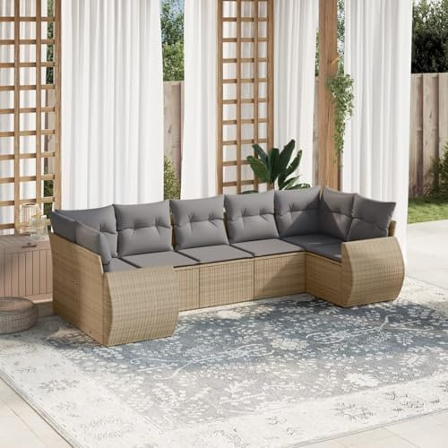 SECOLI Conjunto de muebles de jardín de ratán con espacio de almacenamiento, XXL, muebles de terraza, sofá de salón, grupo de asientos de ratán, muebles de esquina, juego de muebles de balcón, color