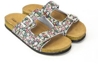 Terlik Sabo Cork Sole ST334 Leather Womens Sandal Clogs Mules Slides Slippers Sabot Shoes, Purple Flower, EU 41, UK 8
