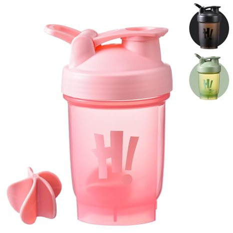 hzbaiyi Protein Shaker Bottle 350ml with Mixball Plastic Workout Water Bottle Leakproof Flip On Lid Drinks Bottles for Gym Sports Protein Supplement Fitness, BPA Free, Dishwasher Safe(Pink)