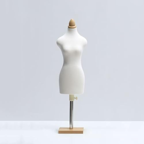 Maniquí Femenino Torso con Base de Madera 1/2 1/3 1/4 Enseñanza Costura Maniquí Torso Portabilidad Modelo de Vestido versátil Forma de Vestido para exhibición Diseño Costura White 1/2