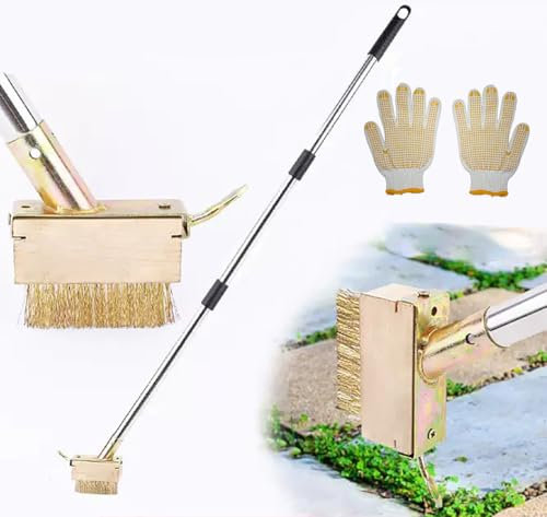 MiaoMa Unkrautbürste 120cm Langer Griff, Abnehmbare 2 in 1 Manuelle Fugendüse Unkrautbürste Rissjäter Edelstahl Moosentferner Werkzeug für Reinigung Terrasse Block Pflastersteine Fugenmörtel Deck