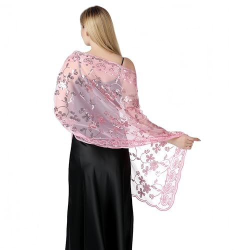 Proumhang Paljett kjol och sjalar för aftonklänningar, Glittrig, transparent pashmina halsduk för kvinnor, överdrag för bröllop, cheongsam, brud, brudtärna 190cm x 60cm