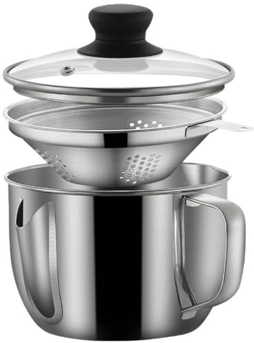 Csafyrt Fat Separator Stainless Steel Grease Separator for Cooking with Bottom Release & Visible Lid Grease Strainer with Dual Spouts Stovetop Safe for Cooking