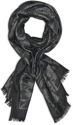 Calvin Klein Women's Floral Metallic Scarf with Eyelash Fringe, Black, One Size