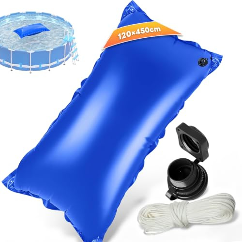 XXL Poolkissen Winter Rechteckig 120 x 450CM,Luftkissen Pool Beständig | Pool Kissen Frost Chlor für runde & rechteckige Schwimmbecken,mit Boston Doppel-Aufblasventil, Seil, Reparaturset
