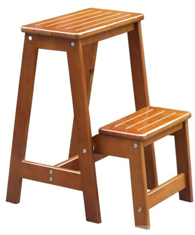 Lkvent Taburete Taburete de Escalera Plegable de Dos Capas, Banco de Escalada de Madera Maciza, Silla portátil, Adecuado for el hogar, la Cocina, el Interior y la Oficina. Plegable(Walnut)