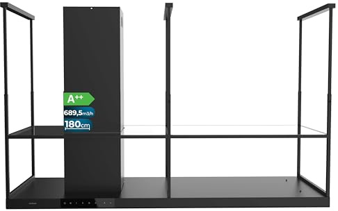 Cecotec Campana Extractora de Isla Bolero Flux CCT 1806900 Black A++. 1,8 Metros de Largo, Succión 689 m3/h, Motor DC, Sensor de Calor, Función Air Cleaning, Luz LED Regulable, Filtro de Carbono